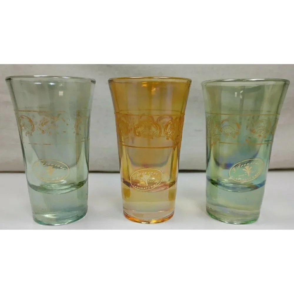 Lot Of 3 J. Preziosi Lavorato A Mano Orange Green Italian Art Shot Glasses VTG